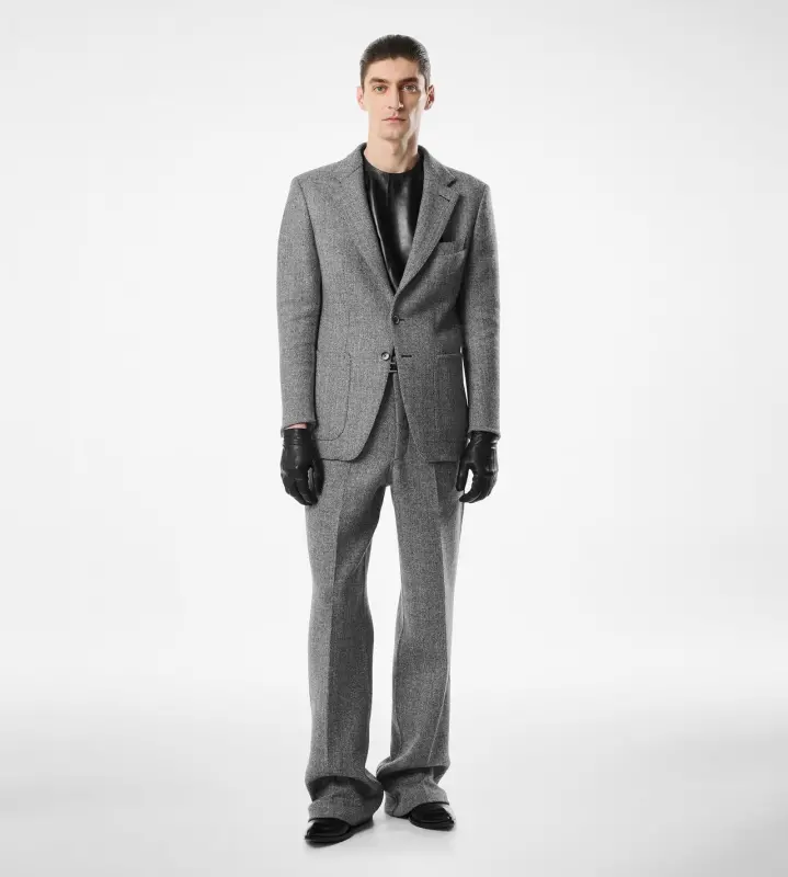 SHARKSKIN HERRINGBONE DOUBLE SPLITTABLE JACKET BLACK AND WHITE online